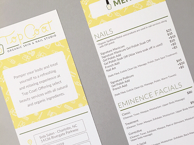 TopCoat Brochure beauty brochure design dribbbble facials menu nails organic print skin spa sustainable