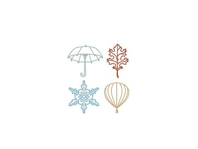 Custom Seasons Icon Set balloon design icon iconography icons illustration leaf lineart seasons snowflake umbrella ux