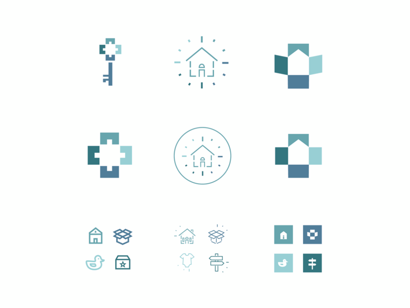 Client Logo Options submark icon clock cross moving box baby icons iconography identity organization home logo