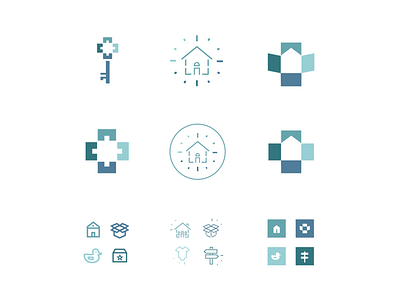 Client Logo Options baby box clock cross home icon iconography icons identity logo moving organization submark