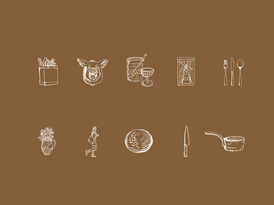 Custom Icon Collection barn boar bread cooking farm flowers glass iconography icons illustration knife pan private silverware