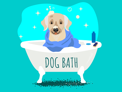 Cute dog in bubble bath attractive bathroom blue design dog dog bath exotic foam graphic design illustration tower vector