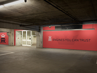 Reina Rebuilds Wall Wrap branding cars crown engines garage identity logos outdoor vinyl wrap wall wrap