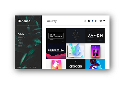 Behance Redesign - Activity behance behance redesign interaction design user interface web design