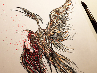 Drawing #36 bird broken copic drawing illustration rotring wing