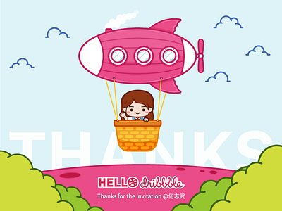 Hello Dribbble! cute debut flat illustraion vector