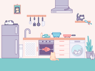Cats Kitchen flat illustraion vector