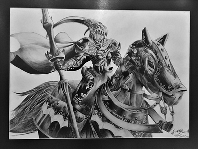 Female Knight art design hand draw horse knight medieval woman