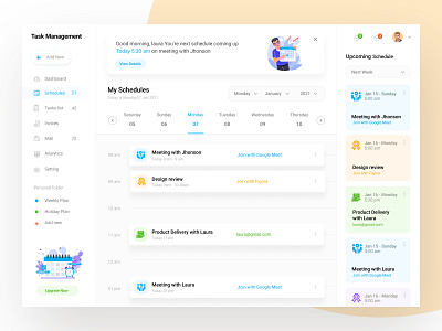 Task Management Dashboard clean design illustration invoices mail management app task ui ux web zihad