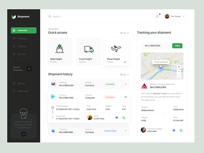 Shipment _ Dashboard clean dashboard design history landing plane shipment shipping shipping management tracking truck ui ux web website zihad