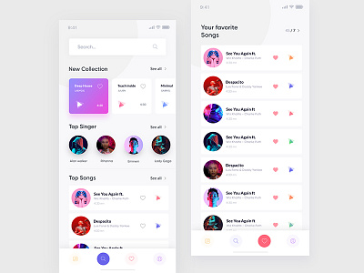 Music player app clean design favorite ios landing mobile music player search song ui ux zihad