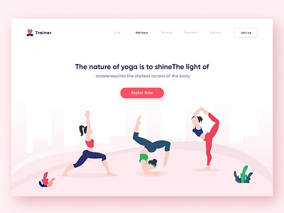 Yoga Trainer clean exercise fitness homepage interior landingpage people trainer training ui ux vases web website weights yoga zihad