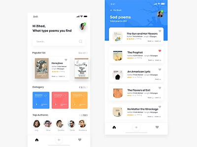 Poetry App Concept app cards dashboard design ios iphone log poem poetree poetry profile room ui ux zihad