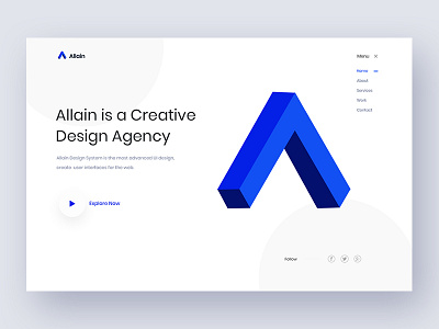 Allain agency banner blue creative desing homepage illustration landing shape ui white zihad