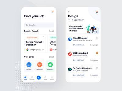 Job search Application clean illustration ios job search typography ui ux web