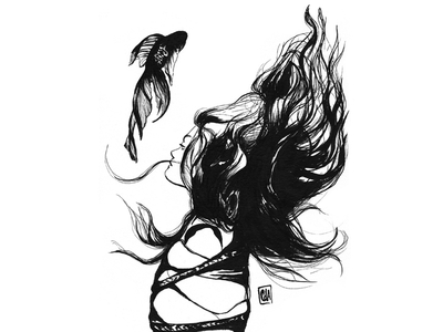 Fish art body drawing girl ilustration indianink ink inktober inktober2016 lineart