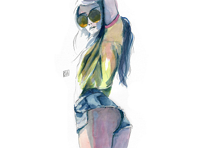 Sunglass body colour drawing girl illustration ilustration lineart pencil sketch watercolour woman womanartist