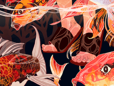 Koi girl, koi girl part 2 fish illustration koi ocean