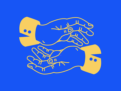 Paired blue collaboration hands illustration vector yellow
