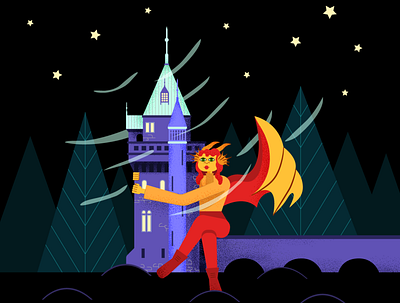 Dragon and Castle academic work castle character dragon illustration skillbox tower vector