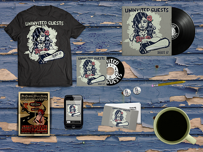 Uninvited Guests debut EP design & collateral album art cover art t shirt design