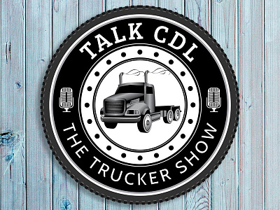 Talk CDL: The Trucker Show logo badge banner favicon hubcape logo microphone rust semi truck tire tread truck vintage