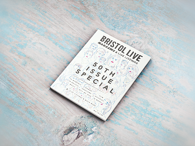 BRISTOL LIVE MAGAZINE 50TH ISSUE SPECIAL COVER DESIGN band cover crayon guitar illustration layout magazine magazine cover musician print print design cover art singer