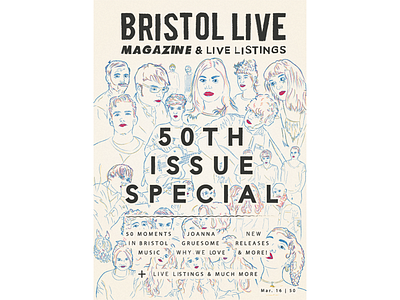 BRISTOL LIVE MAGAZINE 50TH ISSUE SPECIAL COVER DESIGN band cover crayon guitar illustration layout magazine magazine cover musician print print design cover art singer