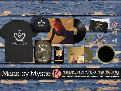 Zaritza logo & brand design: music merch mockup brand digital asset design identity initial logo music musician photo retouching pop singer social media wordmark