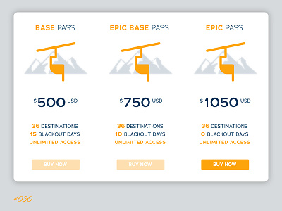 Daily UI 030 Pricing daily 100 challenge dailyui design digitaldesign mobile pricing plans ski lift skiing snow snowboarding ui ui ux uidesign
