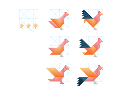 Provence Digitale - WIP chick chicken logo origami rooster tangram work in progress