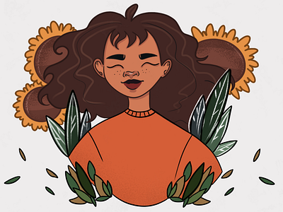 girl in sunflowers art illustration