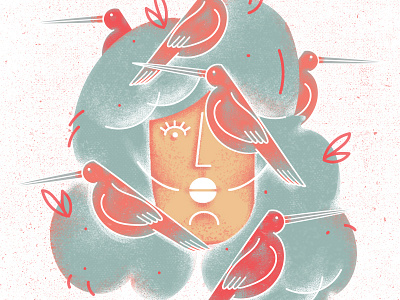 Bird Brained bird blue girl illustration texture