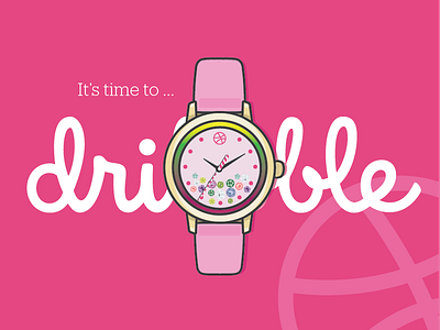 It's time to dribbble basketball crystals dribbble hello dribbble illustration invite pink thank you vector watch