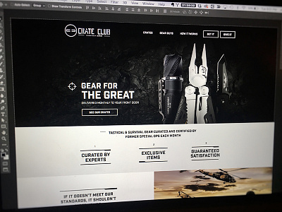 Crate Club dark gear landing page military ui ux website