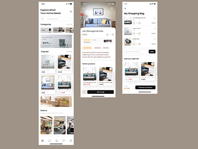 Furniture E-commerce app design 3d animation information architecture ui usability testing user flow user journey map ux web design