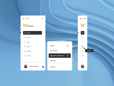 Waste - Sidebar Left Dashboard w/Responsive branding design graphic design illustration menu bar mobile app motion graphics music responsive responsive side bar sidebar sidebar left ui uiux ux waste web design