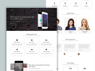 Moon - App landing page app app share design landing page new ui web