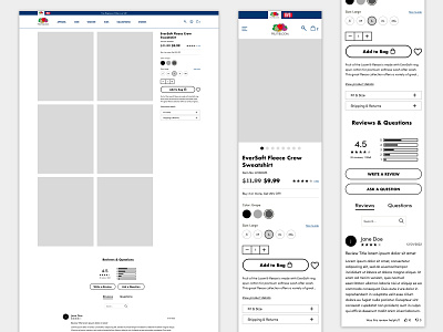 Fruit of The Loom: New PDP Wireframes product design ux wireframes