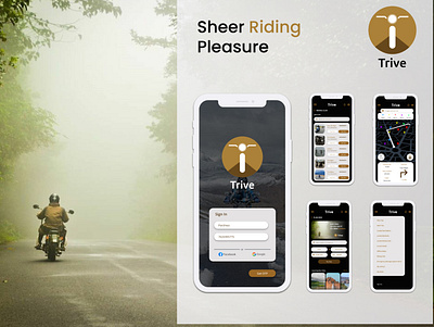 Trive | Mobile Application for Bike riders app bike bikeriders application branding design graphic design logo mobile application parshwa riding app typography uc ui ui ux application ux