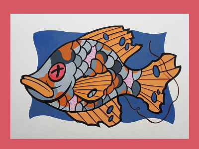 Dead Fish art cartoon character drawing gouache illustration paint