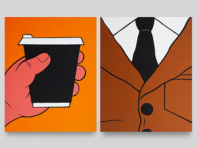 Coffee / Suit acrylic business canvas drawing illustration painting panel