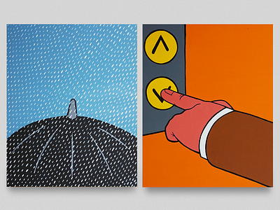 Umbrella / Elevator acrylic business canvas drawing illustration painting panel