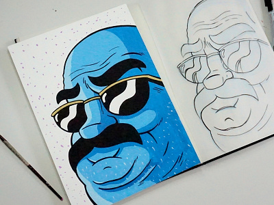 Blue Man cartoon character character design drawing gouache illustration painting paper