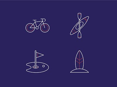 Sport Icons bicycle flat golf icons illustration kayak line surf ui