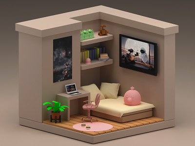 WALL-E fan bedroom 3d bedroom 3d model 3d room blender blender 3d room blender room blender2.8 cool bedroom isometric bedroom isometric room wall e