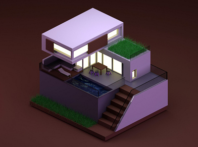 3D House 3d 3d house 3d house with pool 3d illustration 3d model