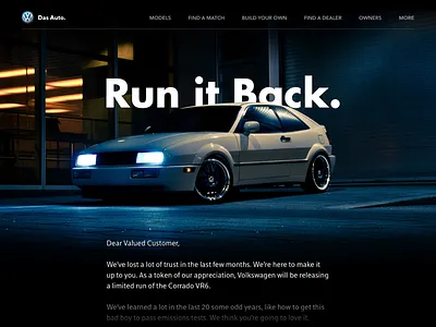Daily UI - 003 - VW Embraces the Dark Side 003 dailyui hero landing ui003 volkswagen vw