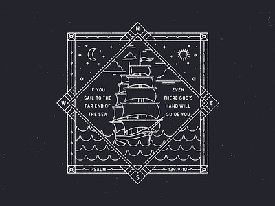 The Far End of The Sea illustration line moon scripture sea ship sun