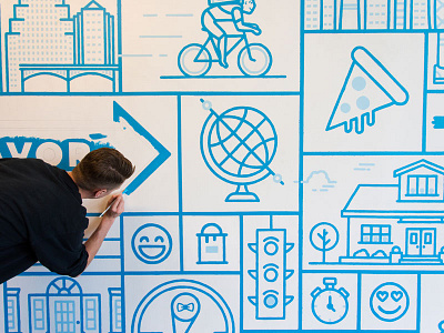 Favor HQ Mural austin branding hand drawn icons illustration lettering line mural paint skyline texas typography